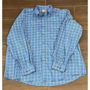 L.L. Bean Men Shirt XXL Blue Plaid Traditional Fit Button Up Cotton Long Sleeve
